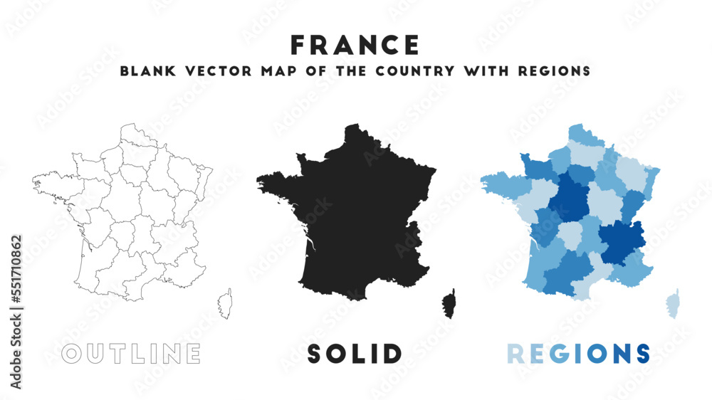 France map. Borders of France for your infographic. Vector country shape. Vector illustration.