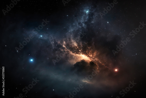 galaxy and stars in the nighttime universe with a dark starry background.. Generative AI