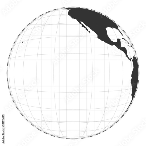 Vector world map with satellite tilted perspective projection. Geographical map with latitude and longitude lines, centered at 120 degrees East longitude.