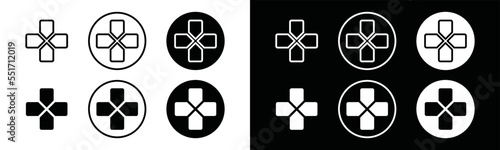 Game joystick glyph icon vector set. Joystick glyph icon. Direction button or controller on game console in flat and outline style, symbol illustration photo