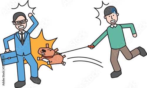 通行人に飛びつく愛犬と慌てる飼い主