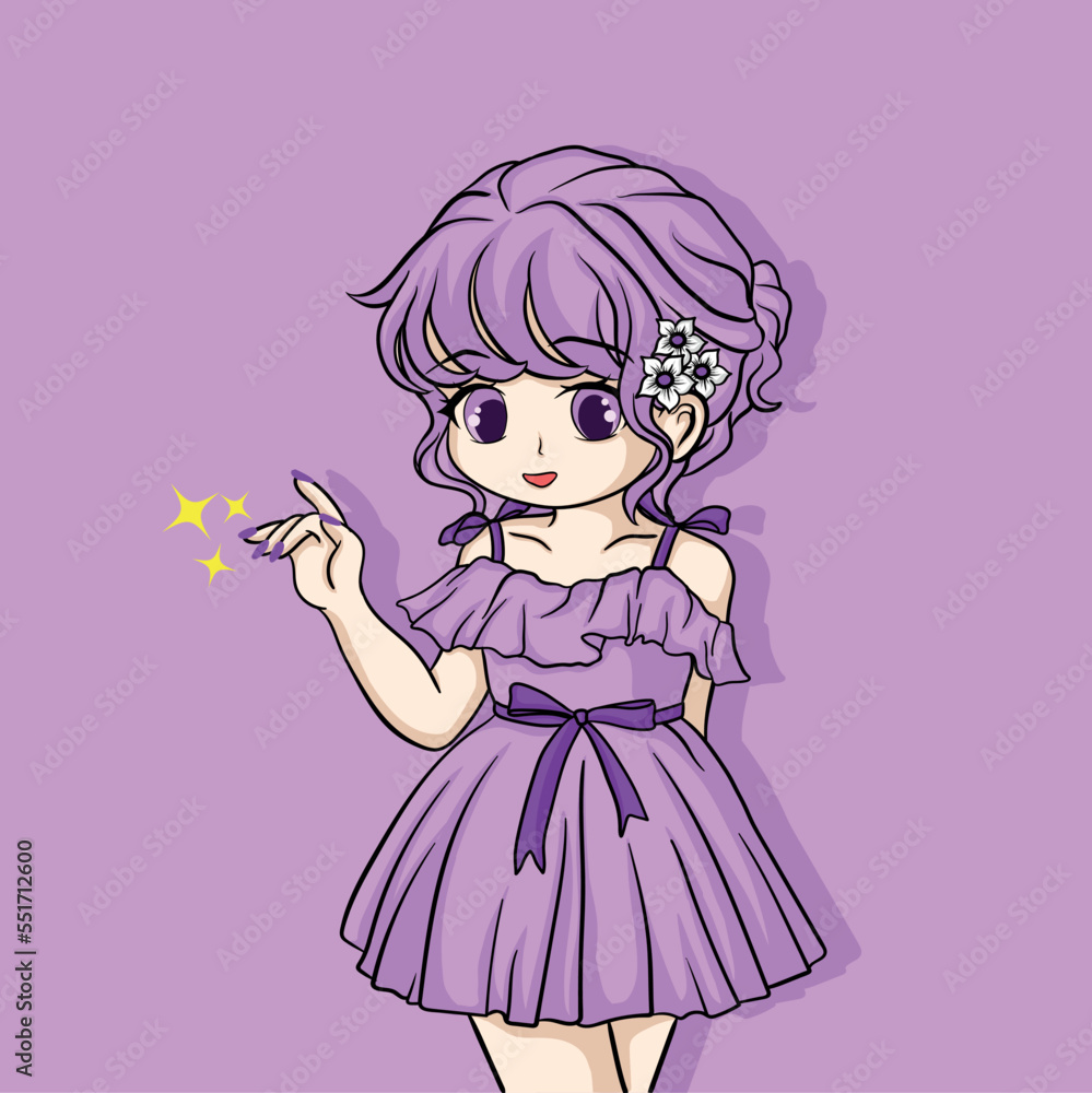 Fototapeta premium illstration art cute chibi purple girl character design