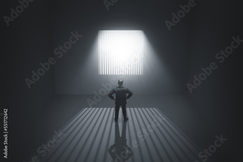 Business man standing in prison 3d illustration
