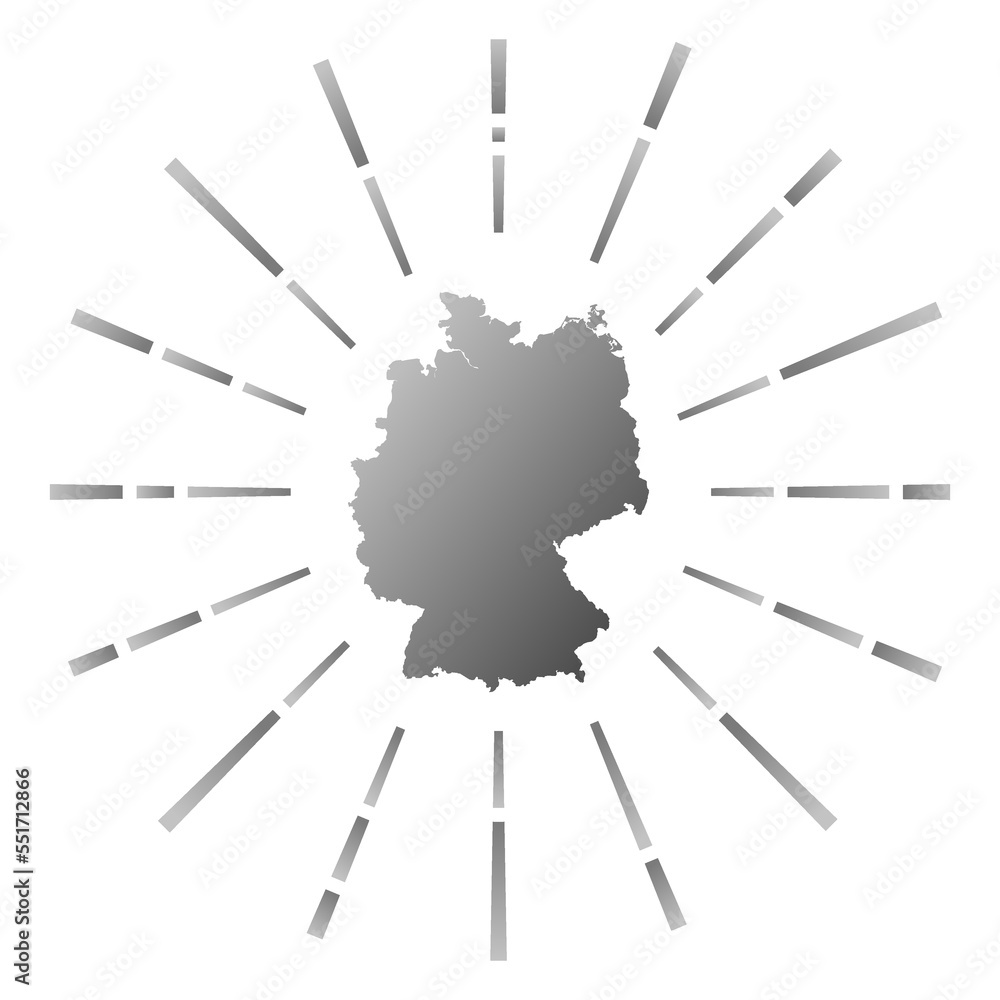 Germany gradiented sunburst. Map of the country with colorful star rays. Germany illustration in digital, technology, internet, network style. Vector illustration. Germany gradiented sunburst. Map of the country with colorful star rays. Germany illustration in digital, technology, internet, network style. Vector illustration.