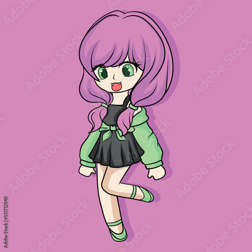 illustration art cute purple girl chibi character design