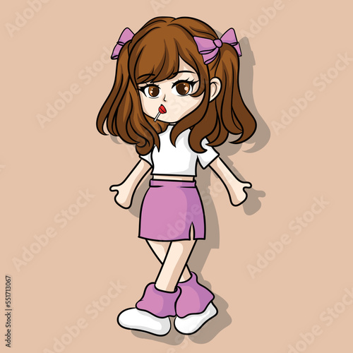 illustration art cute chibi girl with candy character design