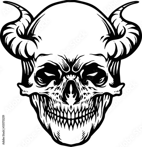 Tattoo Demon Skull Horn monochrome Vector illustrations for your work Logo, mascot merchandise t-shirt, stickers and Label designs, poster, greeting cards advertising business company or brands.