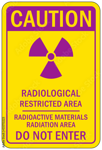Radiation area warning sign and labels radiological restricted area