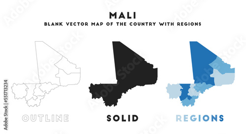 Mali map. Borders of Mali for your infographic. Vector country shape. Vector illustration.