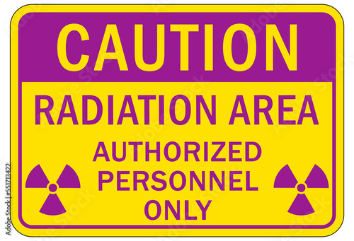 Radiation area warning sign and labels authorized personnel only