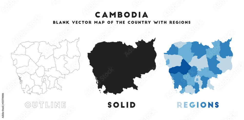 Cambodia map. Borders of Cambodia for your infographic. Vector country shape. Vector illustration.