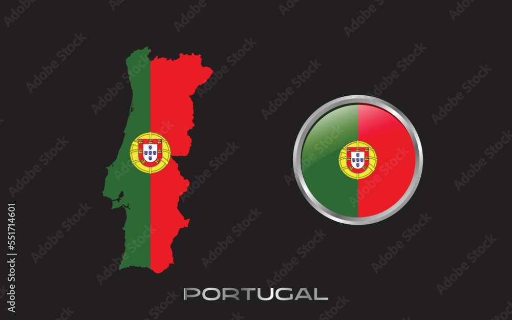 Portugal map flag icon on silver border. fifa world cup 2022 tournament flag Portugal map flag icon on silver border. fifa world cup 2022 tournament flag