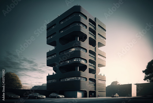 within the city's Matchine garage, the autoparking tower. Generative AI photo