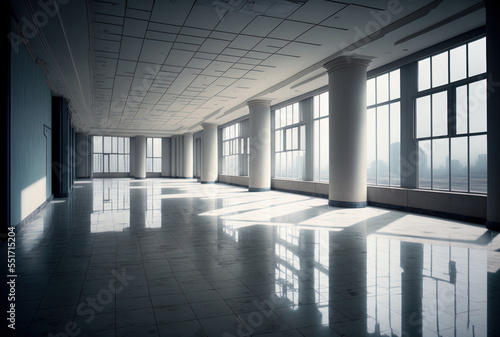 Office buildings and floors that are empty in the financial district of qingdao, China. Generative AI