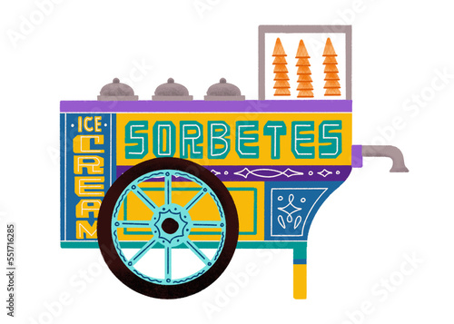 Filipino sorbetes cart side view illustration in cool colors