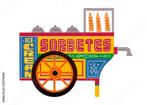 Filipino sorbetes cart side view illustration in classic colors