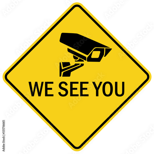 Security surveillance warning sign and labels, property under surveillance camera