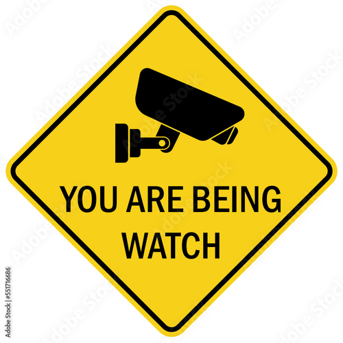 Security surveillance warning sign and labels, property under surveillance camera