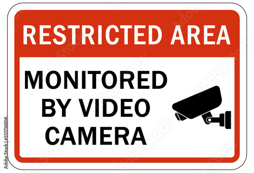 Security surveillance warning sign and labels, property under surveillance camera