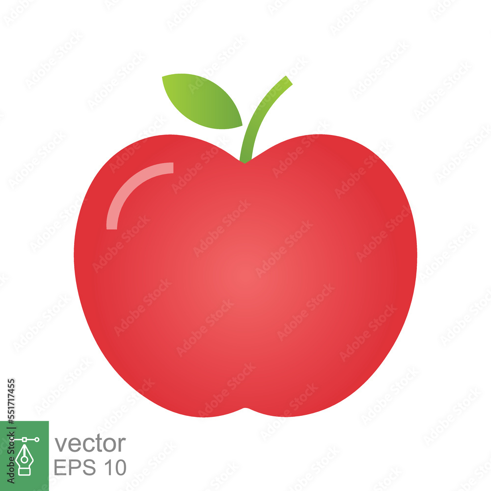 Red apple icon. Simple flat style. Fresh apple fruit with leaves, green leaf, glossy, food concept. Vector illustration isolated on white background. EPS 10. Red apple icon. Simple flat style. Fresh apple fruit with leaves, green leaf, glossy, food concept. Vector illustration isolated on white background. EPS 10.
