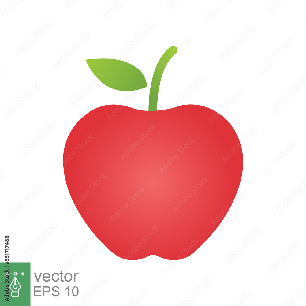 Red apple icon. Simple flat style. Fresh apple fruit with leaves, green leaf, glossy, food concept. Vector illustration isolated on white background. EPS 10. Red apple icon. Simple flat style. Fresh apple fruit with leaves, green leaf, glossy, food concept. Vector illustration isolated on white background. EPS 10.