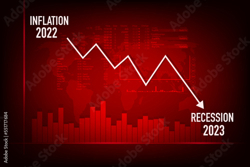 economic recession in 2023 Graphs and slumping stock markets show the global economic crisis in 2023. The effects of inflation, war, epidemics. EPS10 vector.