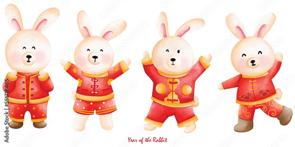 Cute bunny in Chinese traditional costume, Cheongsam dress, the year of