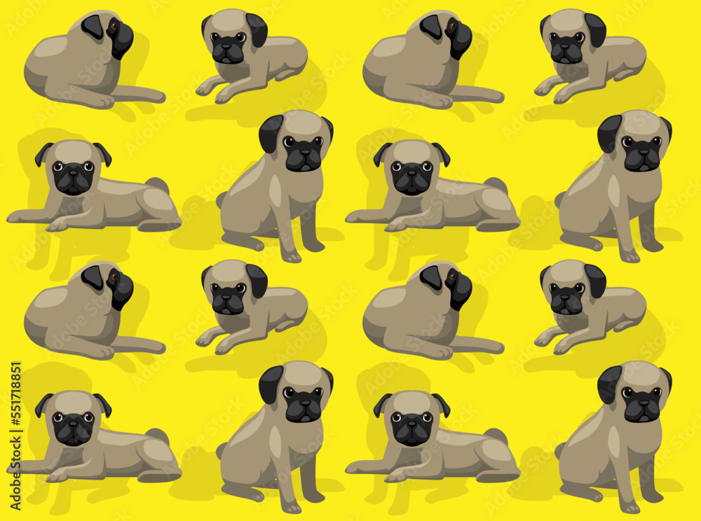 Fototapeta premium Dog Pug Character Seamless Wallpaper Background