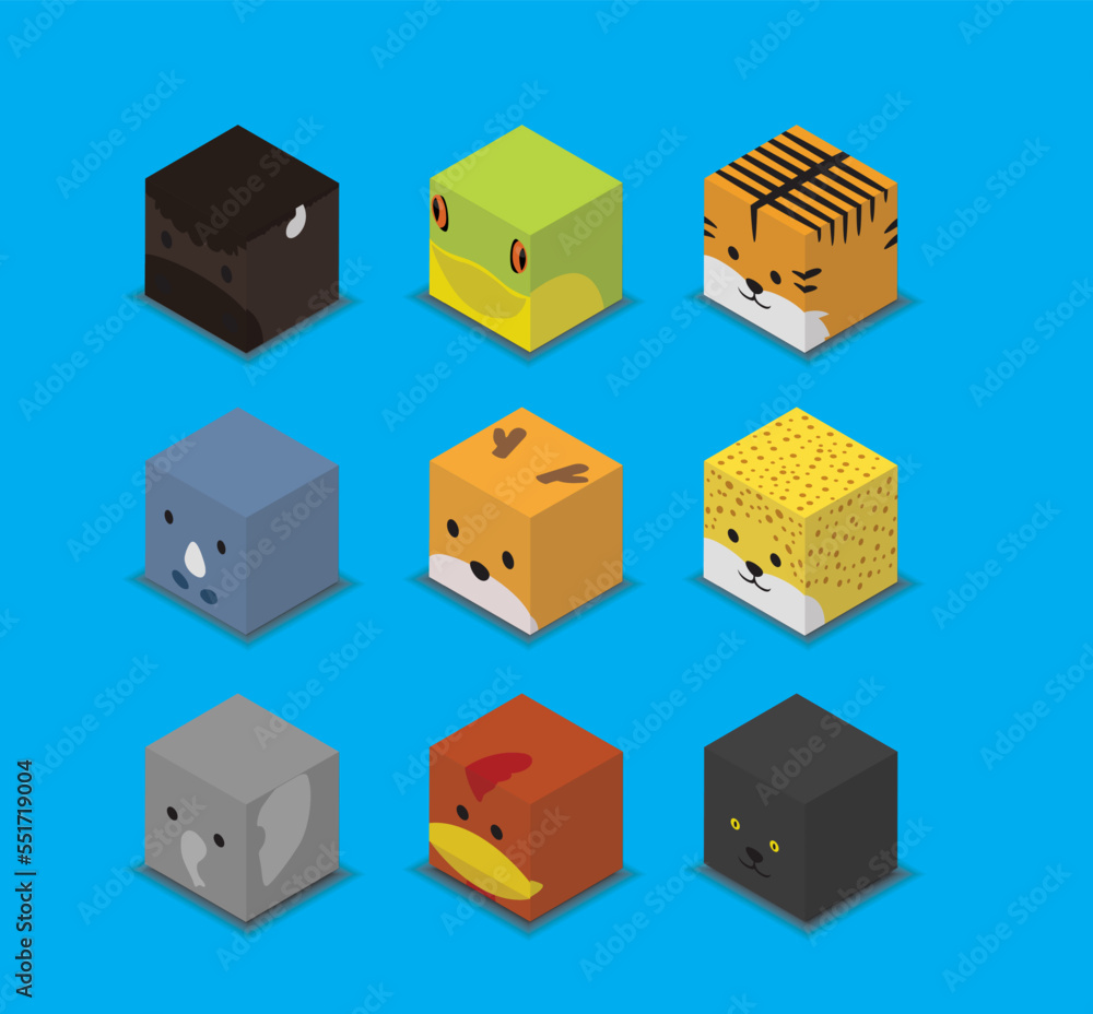 Fototapeta premium Dice Box 3D Character Jungle Animal Set Cartoon Vector