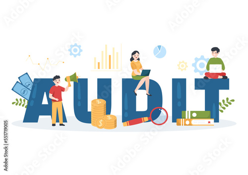 Business Audit of Documents with Charts, Accounting, Calculations and Financial Report Analytics in Flat Cartoon Hand Drawn Templates Illustration