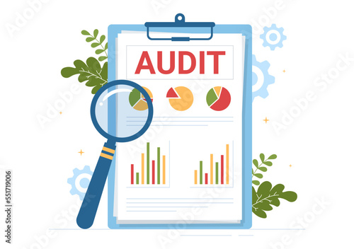 Business Audit of Documents with Charts, Accounting, Calculations and Financial Report Analytics in Flat Cartoon Hand Drawn Templates Illustration