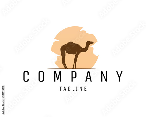 old camel logo silhouette isolated on white background showing from side. Best for badge, emblem and sticker designs.