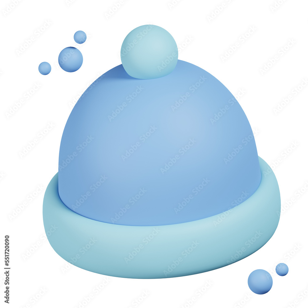 Sky blue Beanie hat isolated. New Year and winter symbol icon concept. 3D render illustration. Sky blue Beanie hat isolated. New Year and winter symbol icon concept. 3D render illustration.