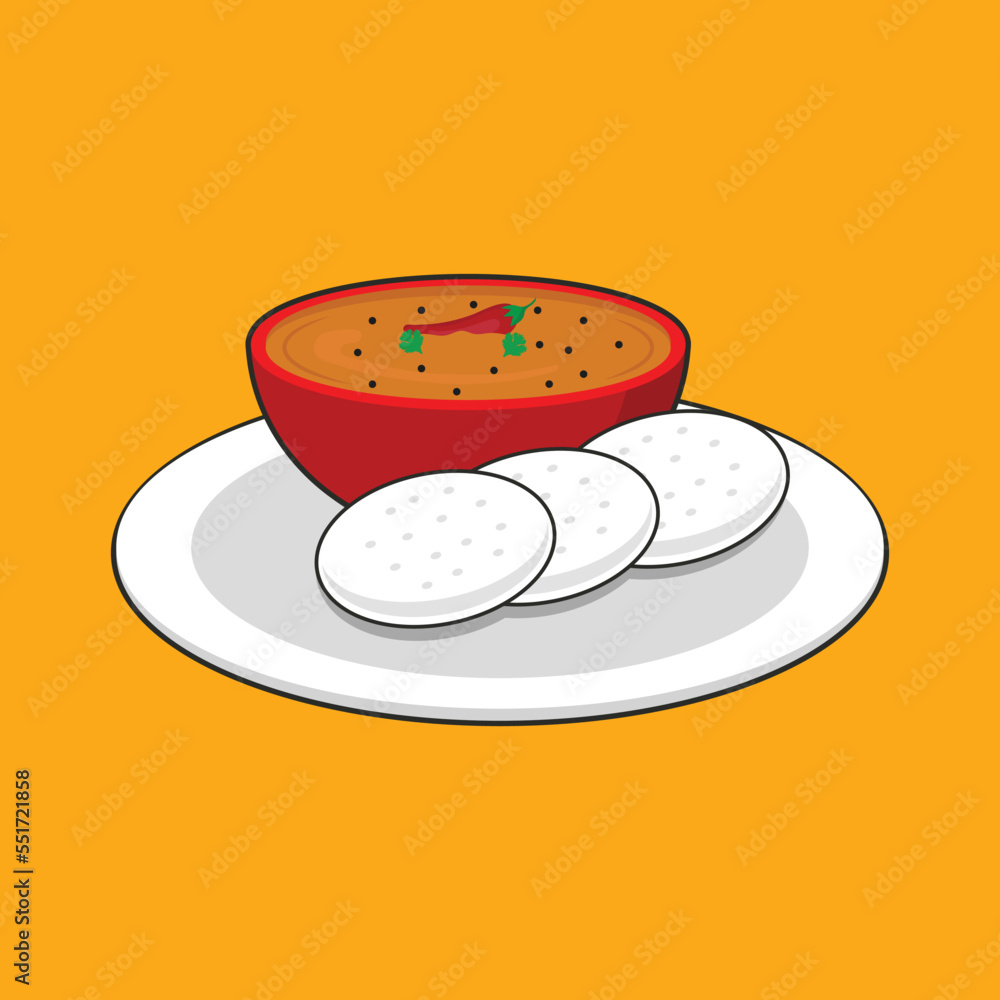 South indian traditional food idli sambar vector illustration Stock