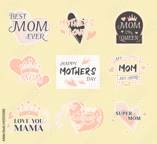 Happy Mother s Day Typographical Vintage Badges with Colorful Flowers