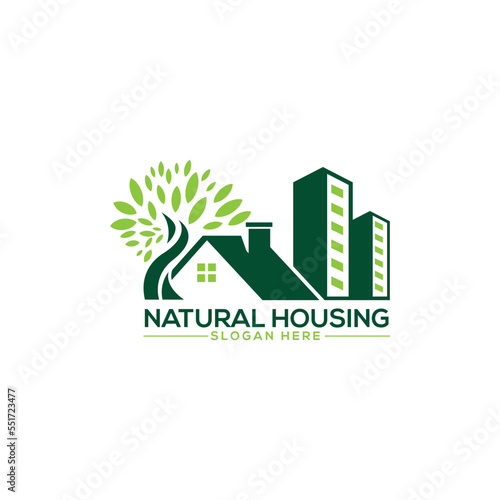 Natural real estate house building logo design.