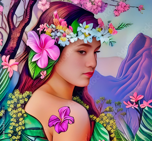 tropical girl with flowers - ai