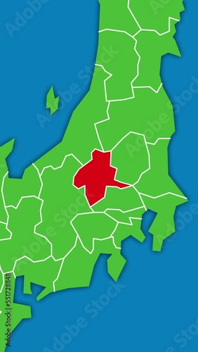 [縦動画] 群馬県の位置がズームアップになって赤く表示されます。背景は海です。