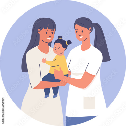 Pediatrician examines child. Medical reception clinic. Childrens medicine. Vector illustration