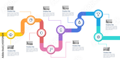 Company milestone timeline infographic is colorful.