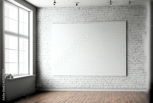 the room's white brick wall as a backdrop. Generative AI