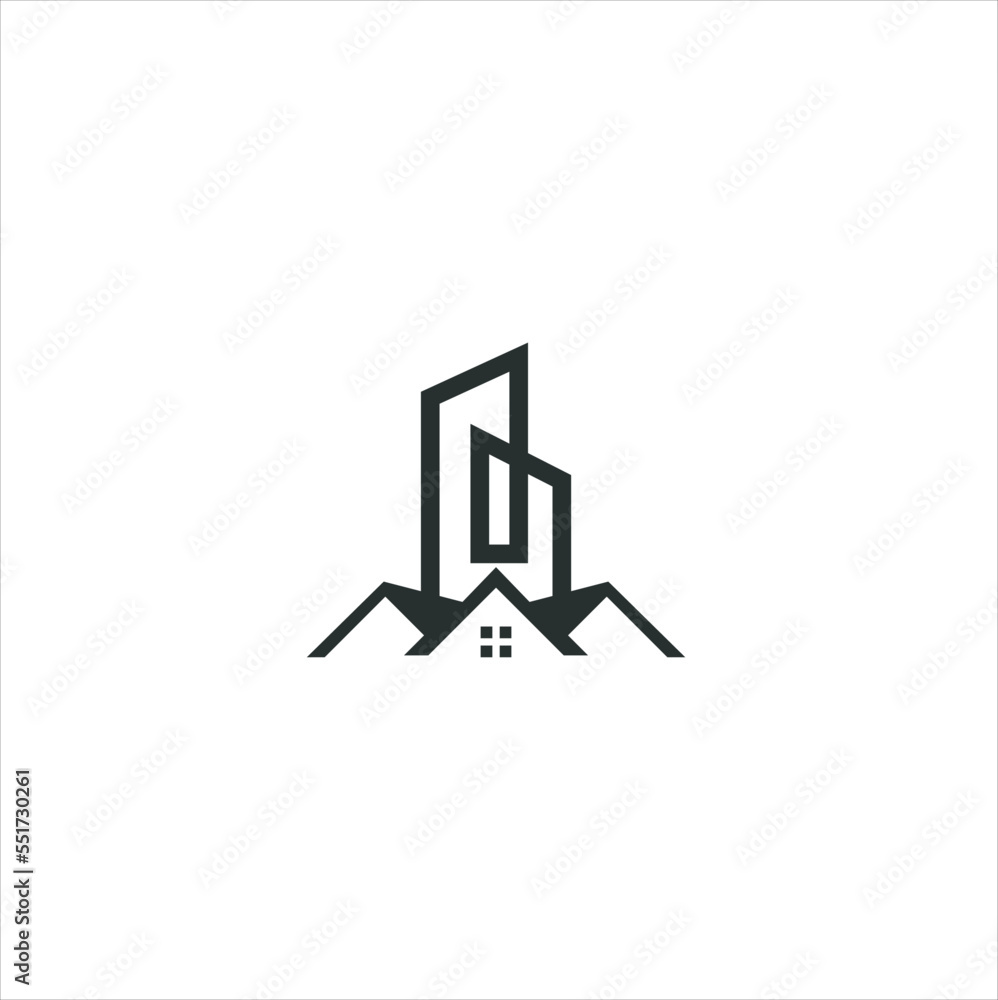 Building construction abstract business logo. Geometric line logo inspiration. Vector template on the white background. Building construction abstract business logo. Geometric line logo inspiration. Vector template on the white background.