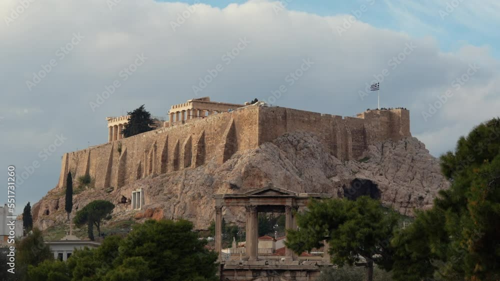 4K video with Acropolis hill landmark from Athens, filmed from the Temple of Hadrian. Travel to Greece. 4K video with Acropolis hill landmark from Athens, filmed from the Temple of Hadrian. Travel to Greece.