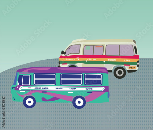public buses for transport lima peru vector illustration