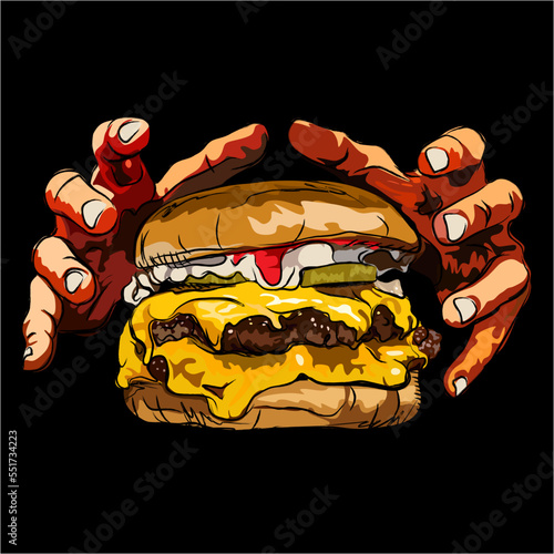 Hand Drawn Burger and Hand, Illustration & sketch, Vector Burger