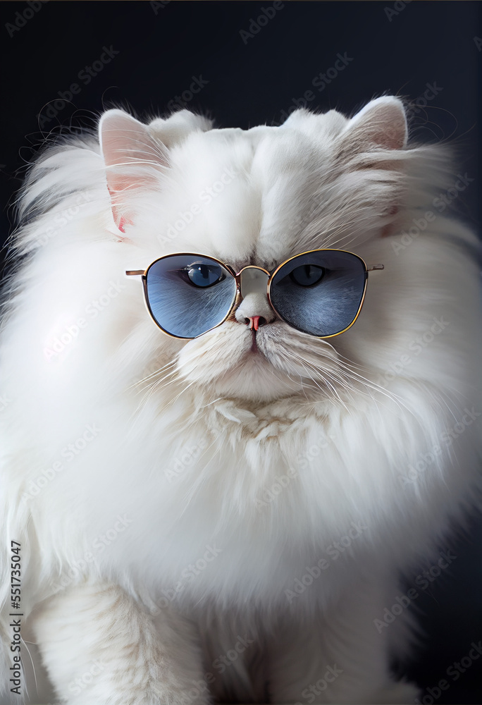 Fancy White Persian Cat with Blue Eyes. Generative AI