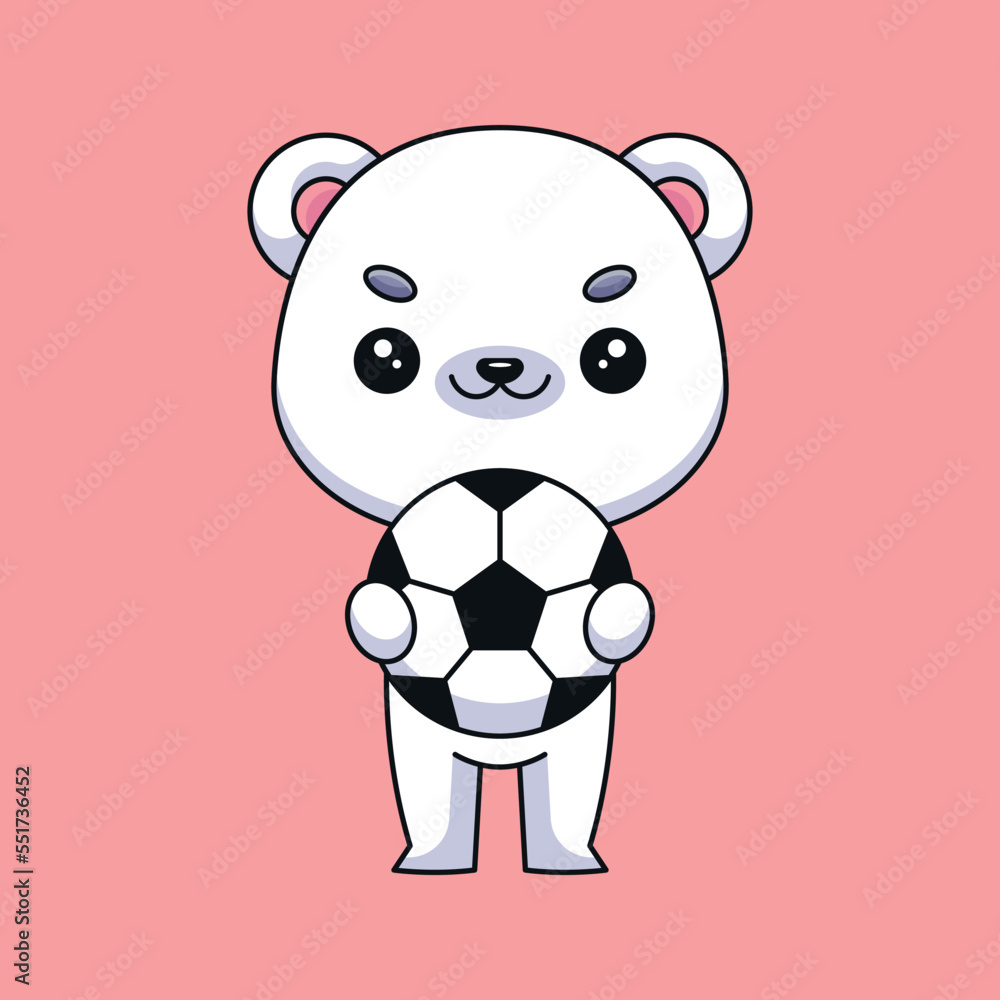 cute polar bear holding soccer ball cartoon mascot doodle art hand drawn concept vector kawaii icon illustration cute polar bear holding soccer ball cartoon mascot doodle art hand drawn concept vector kawaii icon illustration