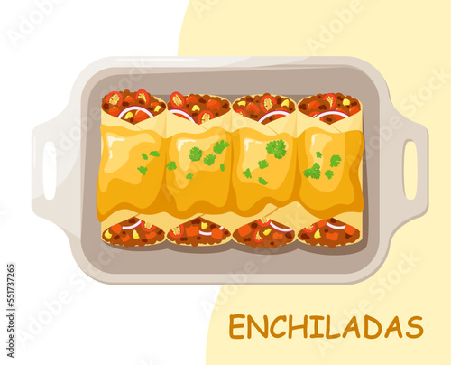 Enchiladas. Mexican food. Cartoon design.
