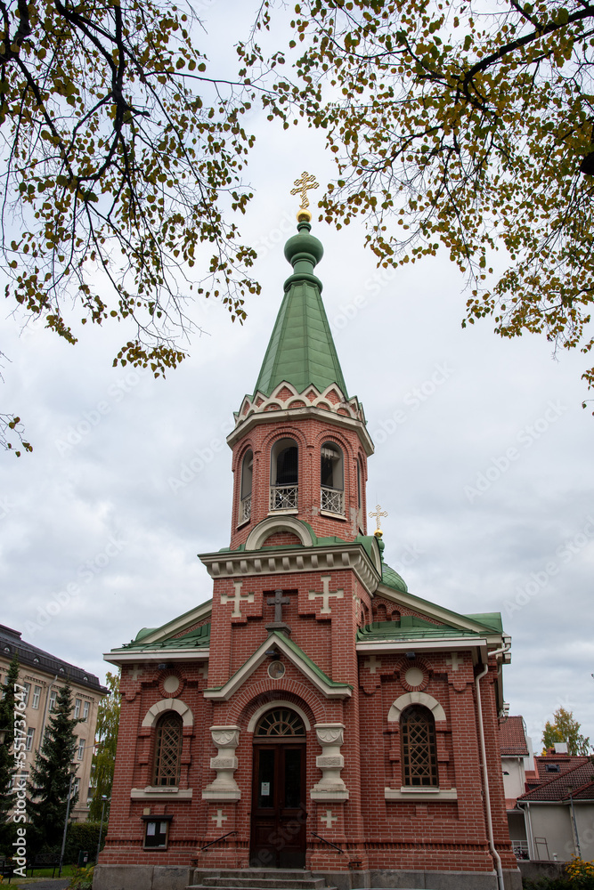 Facade of orthodox Christian cathedral of saint Nicholas Kuopio city finland