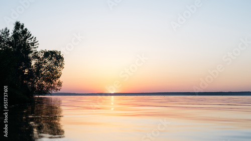 beautiful calm sunset on a large lake